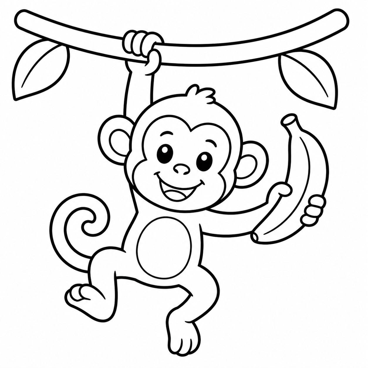 Ausmalbild: Affe mit Banane