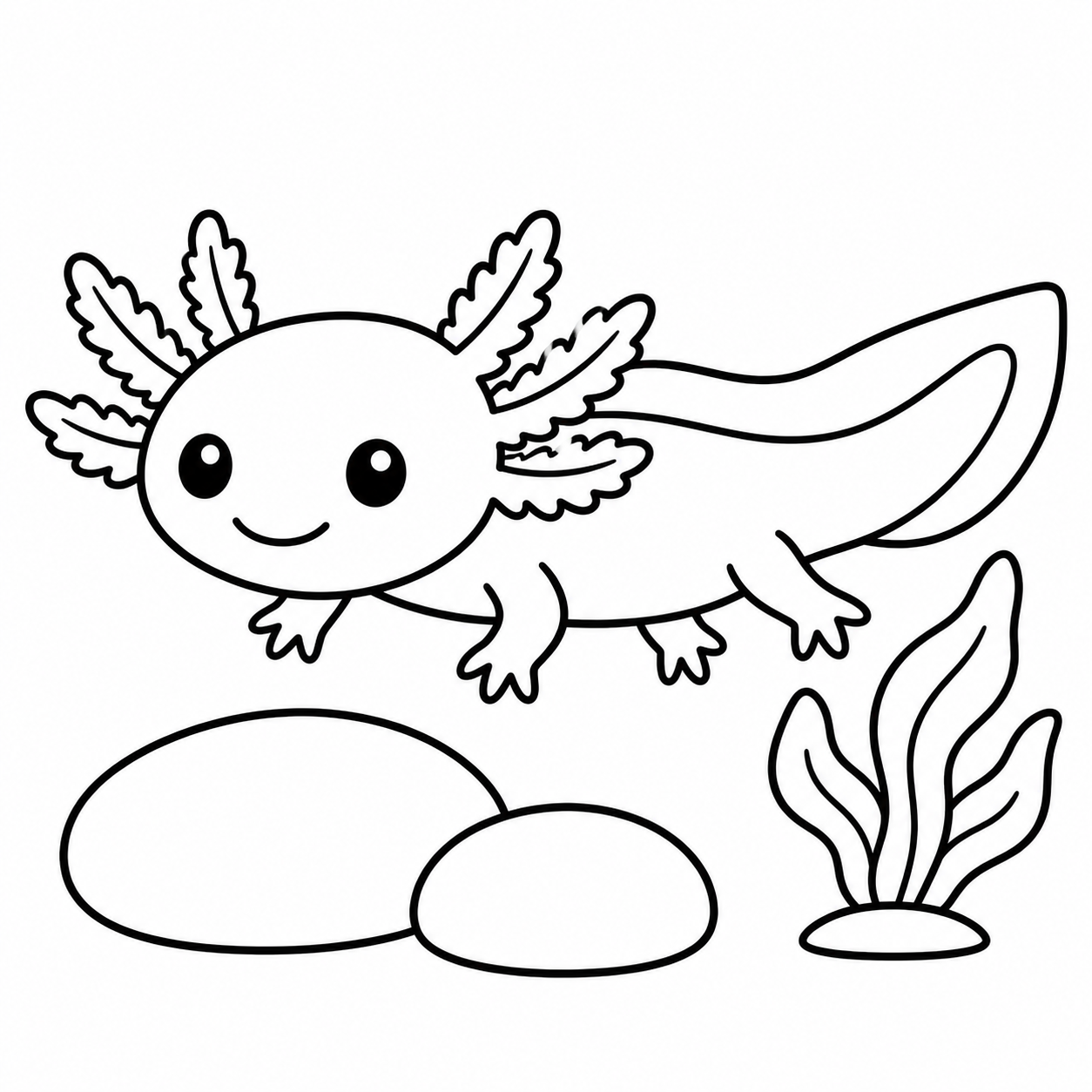 Ausmalbild: Axolotl im Wasser