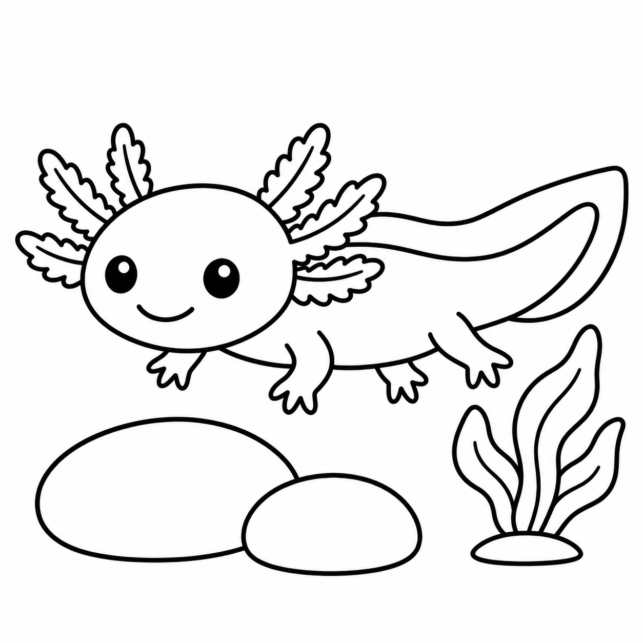 Ausmalbild: Axolotl im Wasser