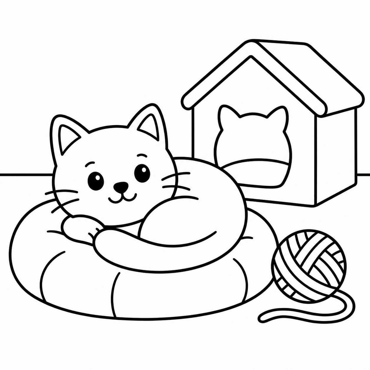 Ausmalbild: Katze zu Hause