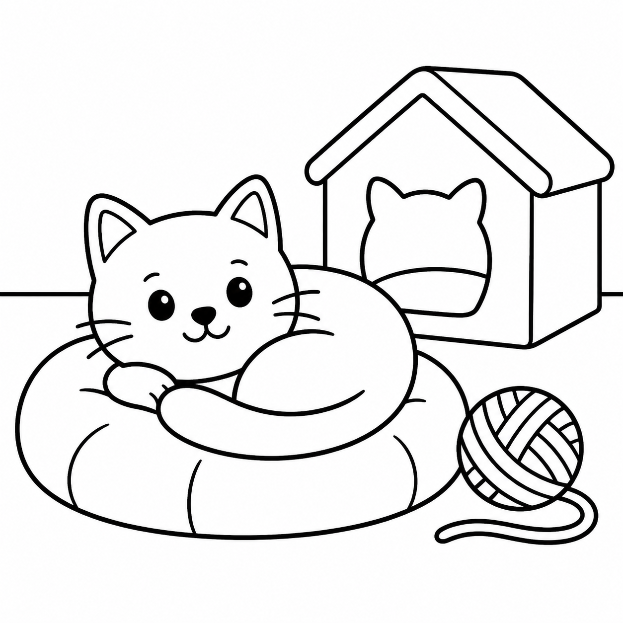 Ausmalbild: Katze zu Hause