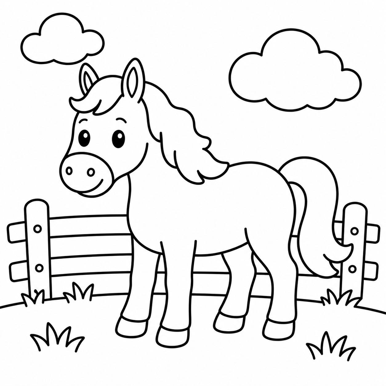 Ausmalbild: Pferd auf der Weide