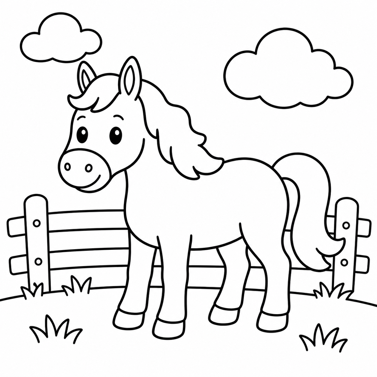 Ausmalbild: Pferd auf der Weide
